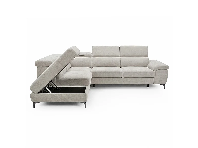 Canapé d'angle gauche convertible en tissu doux gris clair - JULIO