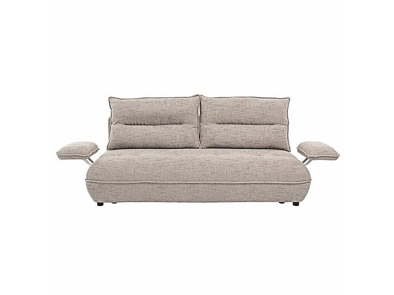 Canapé droit convertible 3p tissu taupe accoudoirs amovibles – RAMONA