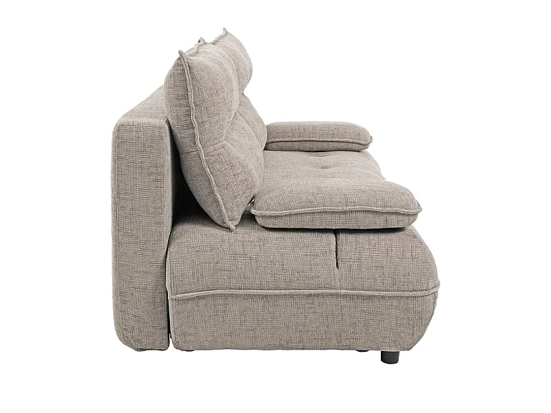 Canapé droit convertible 3p tissu taupe accoudoirs amovibles – RAMONA