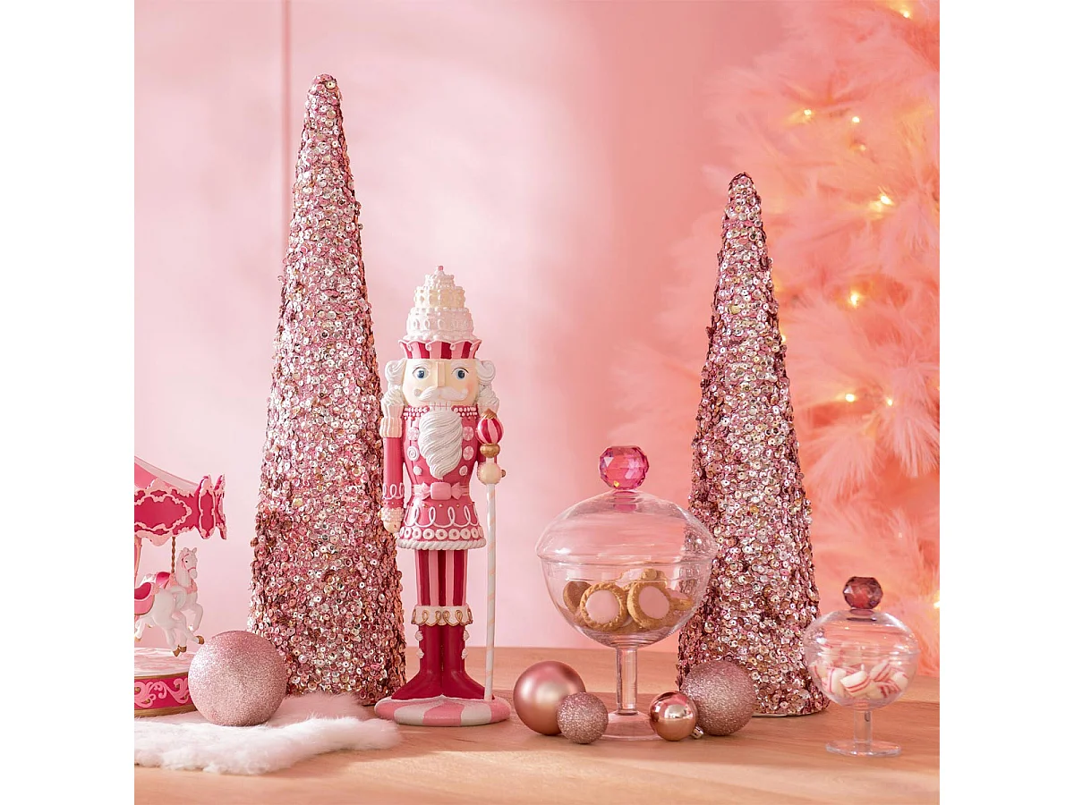 Cône Déco "Sequins" 46cm Rose Clair