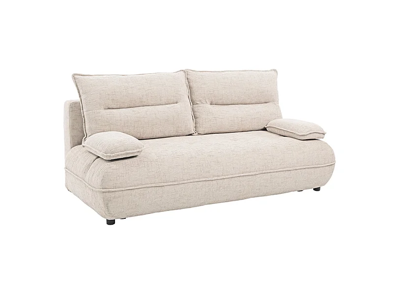 Canapé droit convertible 3p tissu beige accoudoirs amovibles – RAMONA