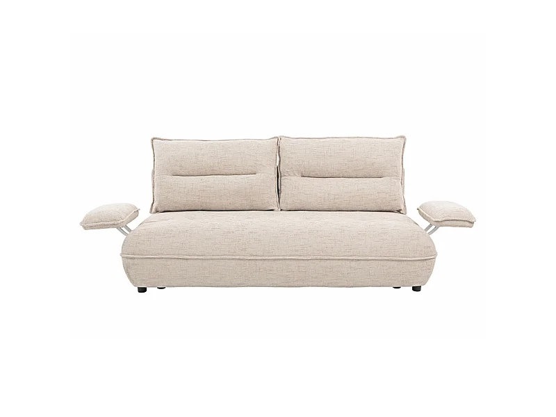 Canapé droit convertible 3p tissu beige accoudoirs amovibles – RAMONA