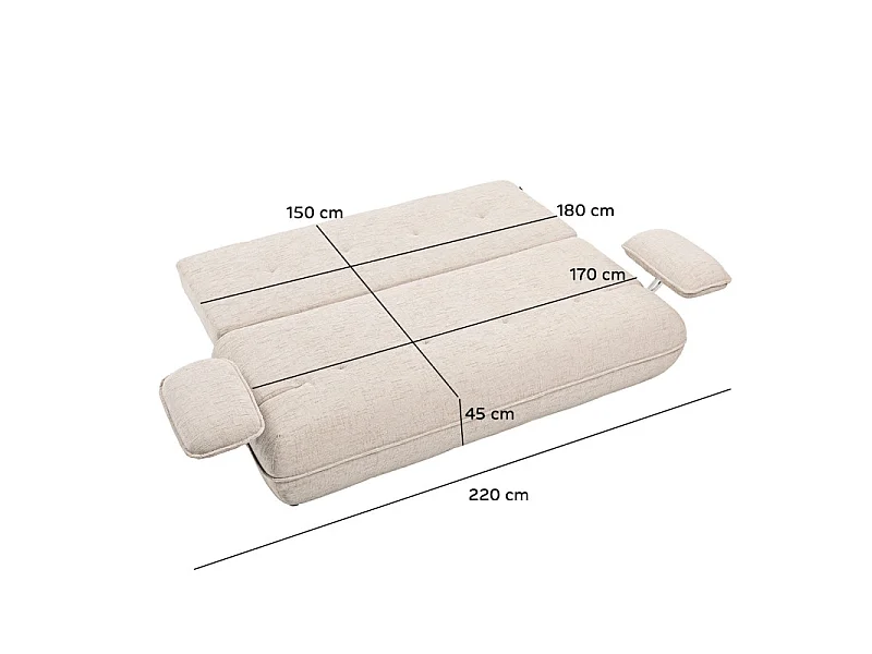 Canapé droit convertible 3p tissu beige accoudoirs amovibles – RAMONA