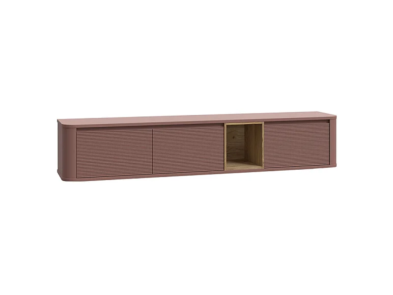 Meuble TV suspendu L. 215 cm décor chêne et terracotta - FLORE