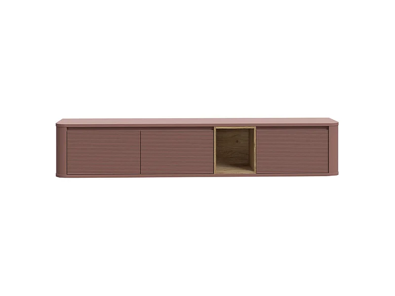 Meuble TV suspendu L. 215 cm décor chêne et terracotta - FLORE