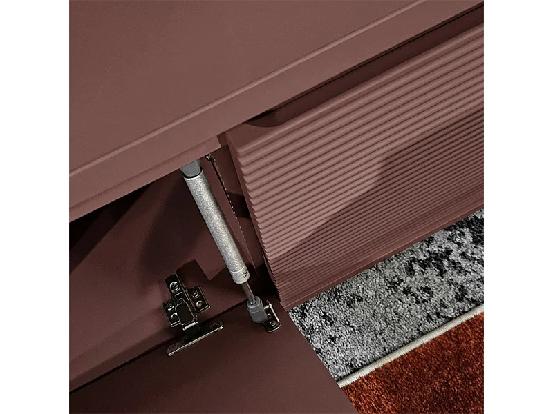 Meuble TV suspendu L. 215 cm décor chêne et terracotta - FLORE