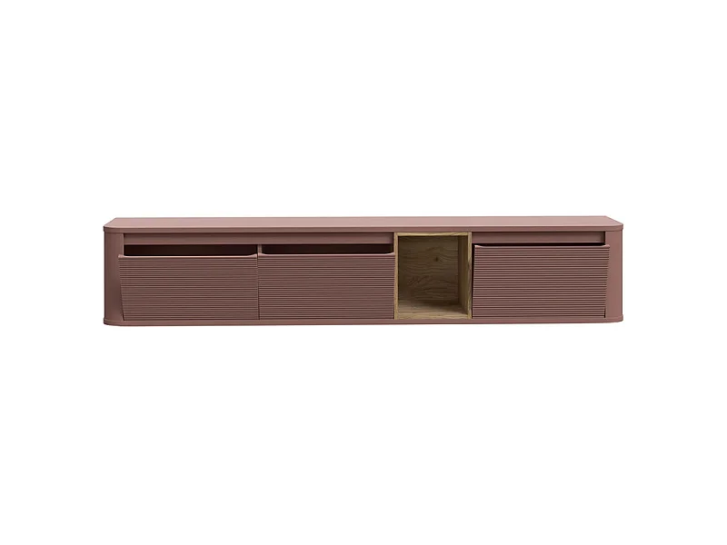 Meuble TV suspendu L. 215 cm décor chêne et terracotta - FLORE