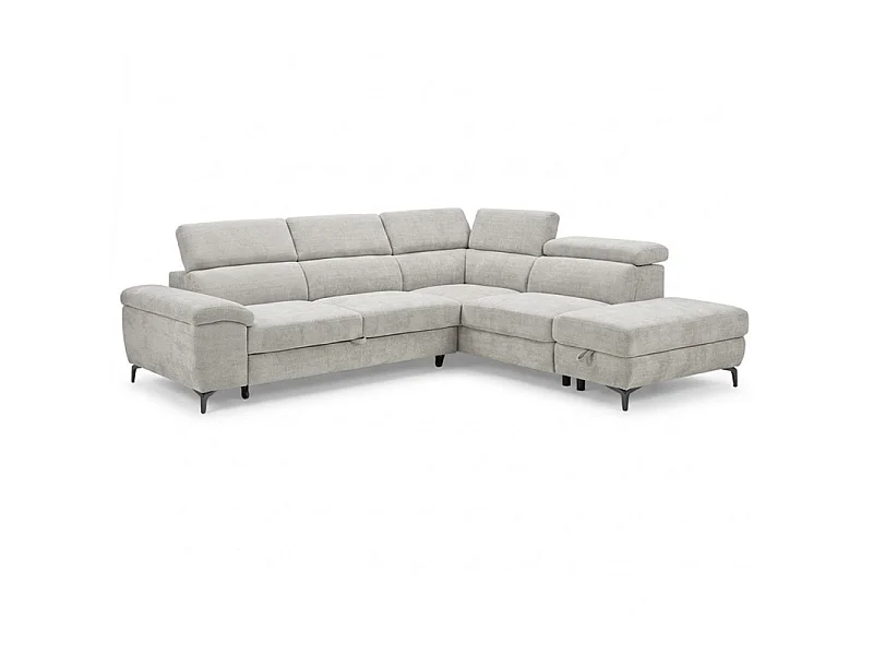 Canapé d'angle droit convertible en tissu doux gris clair - JULIO