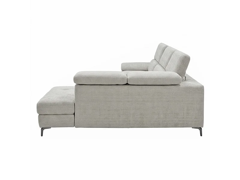 Canapé d'angle droit convertible en tissu doux gris clair - JULIO
