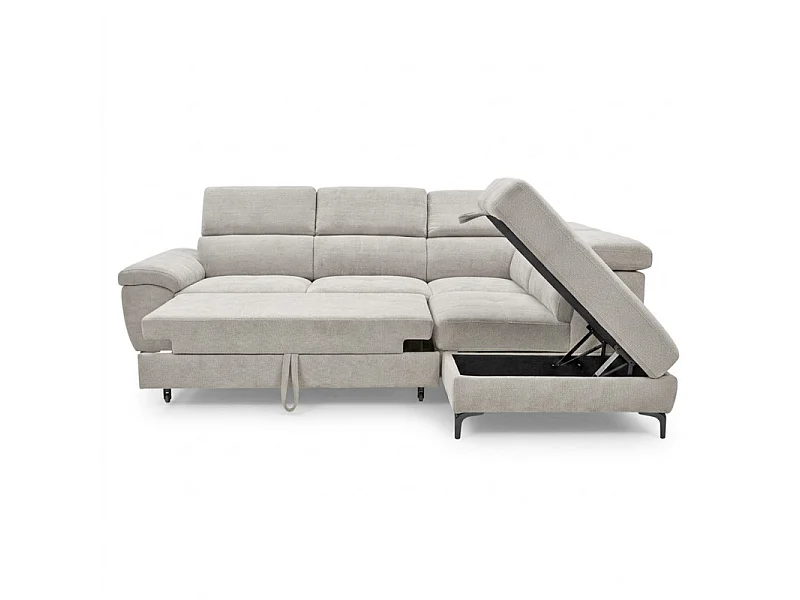 Canapé d'angle droit convertible en tissu doux gris clair - JULIO