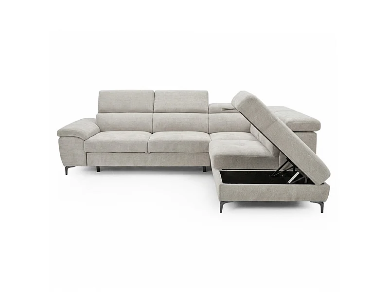 Canapé d'angle droit convertible en tissu doux gris clair - JULIO
