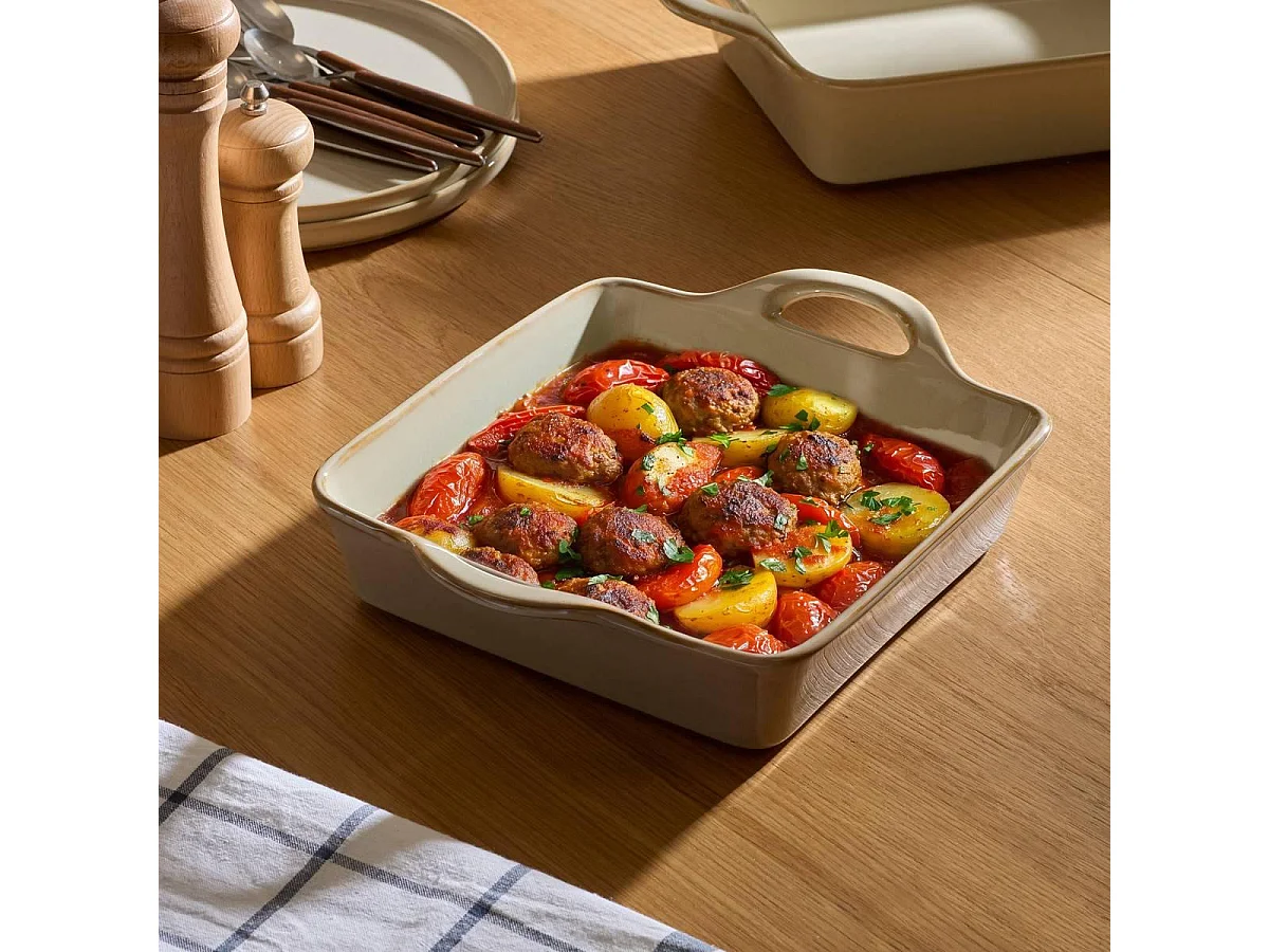 Plat à Four Carré en Grès "Terre Inconnue" 31cm Beige