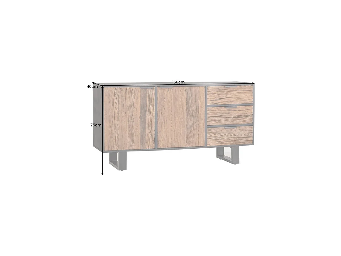Buffet RAFTA 150 cm en bois massif de teck et manguier – 2 puertas, 3 cajones y estructura negra