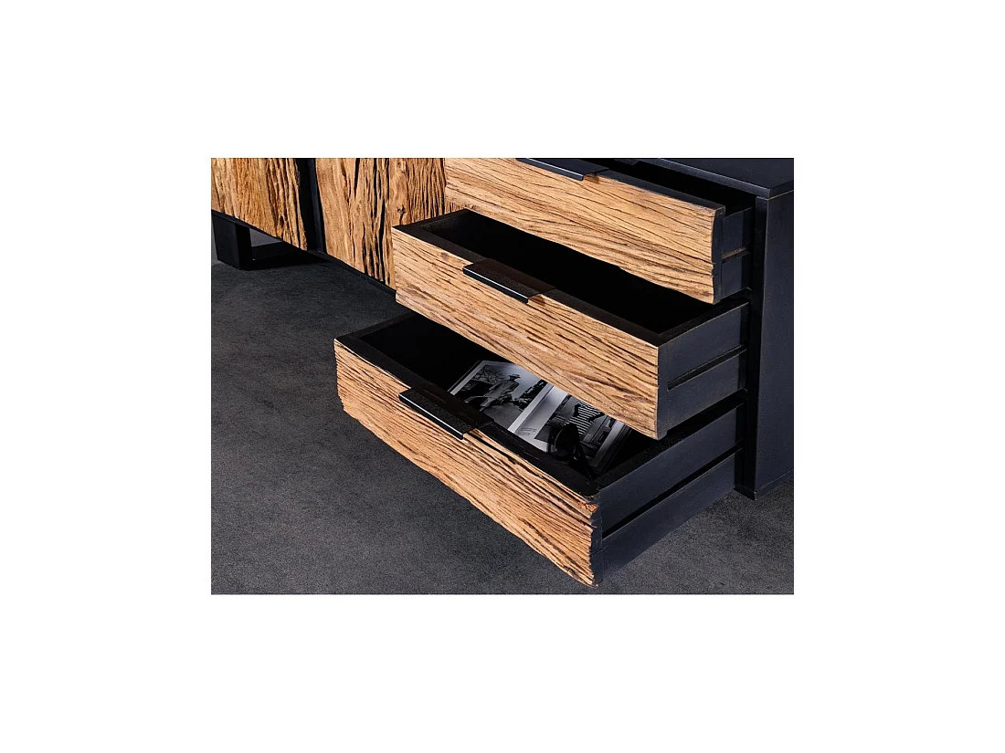Buffet RAFTA 150 cm en bois massif de teck et manguier – 2 puertas, 3 cajones y estructura negra