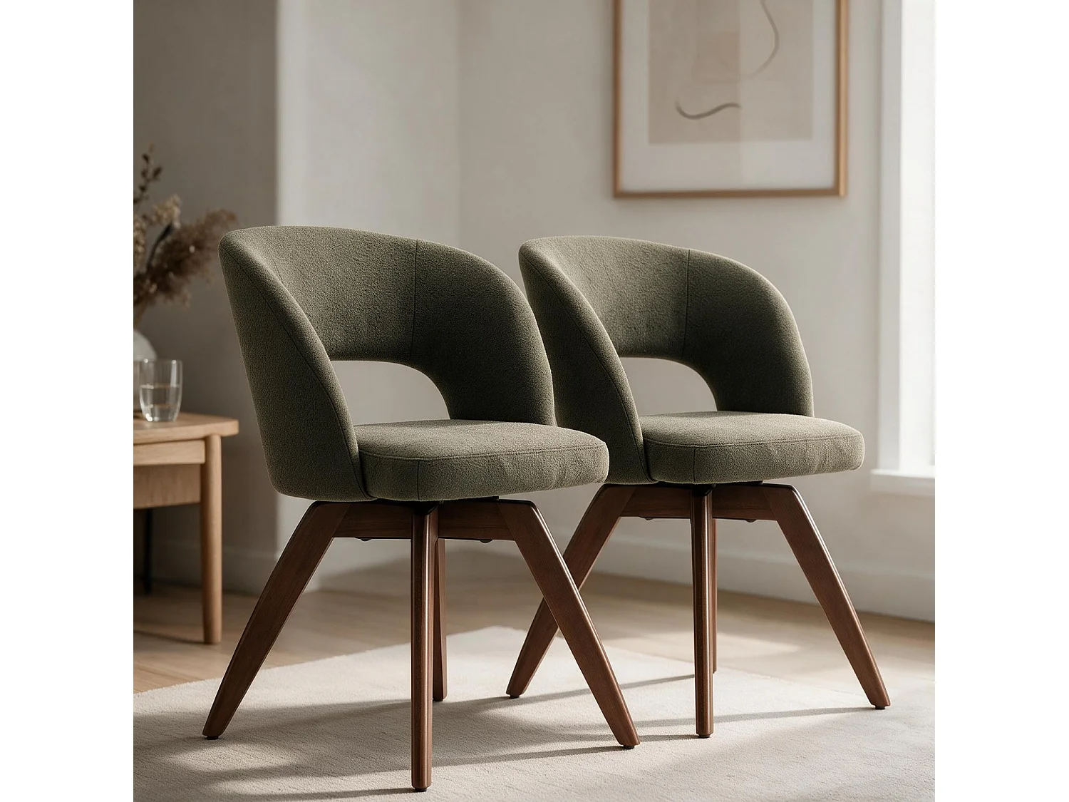 Lot de 2 chaises en bois foncé et tissu boucle vert kaki HOLLY - HAPPY GARDEN