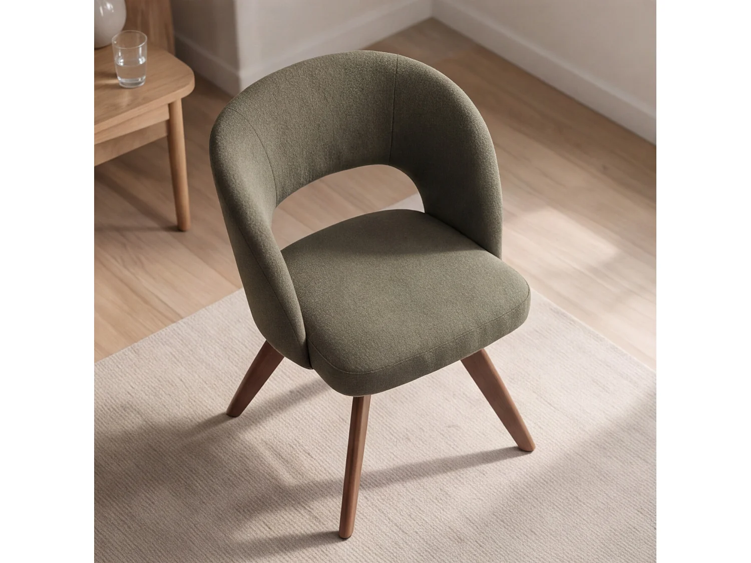 Lot de 2 chaises en bois foncé et tissu boucle vert kaki HOLLY - HAPPY GARDEN