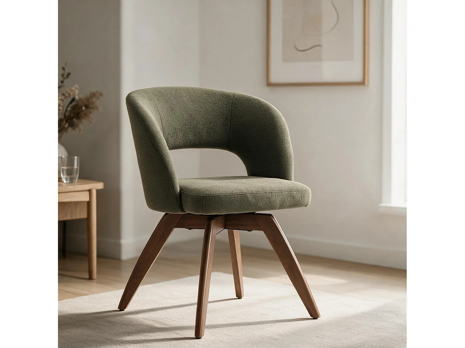 Lot de 2 chaises en bois foncé et tissu boucle vert kaki HOLLY - HAPPY GARDEN