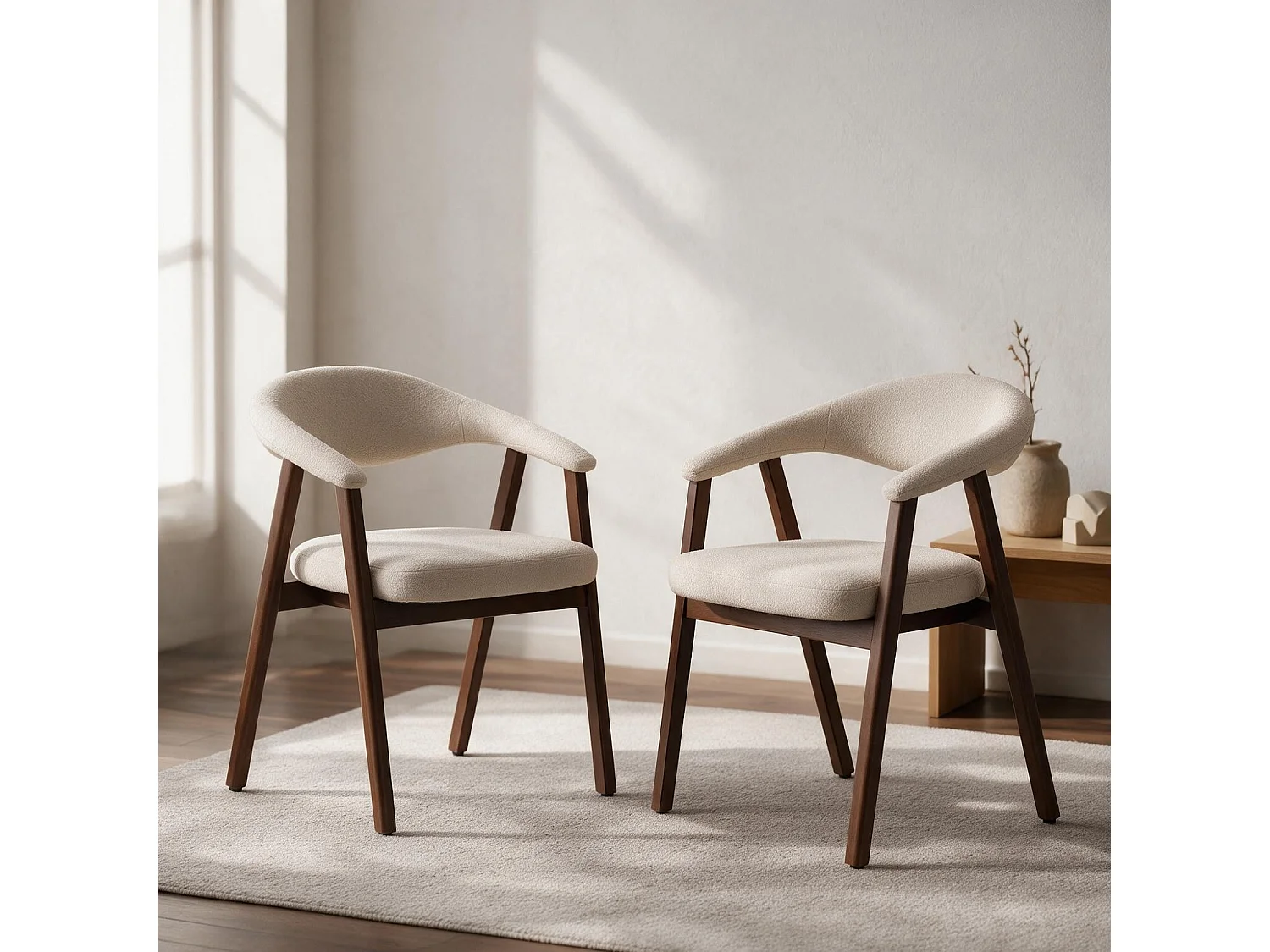 Lot de 2 chaises en bois foncé et tissu boucle beige BARBARA - HAPPY GARDEN