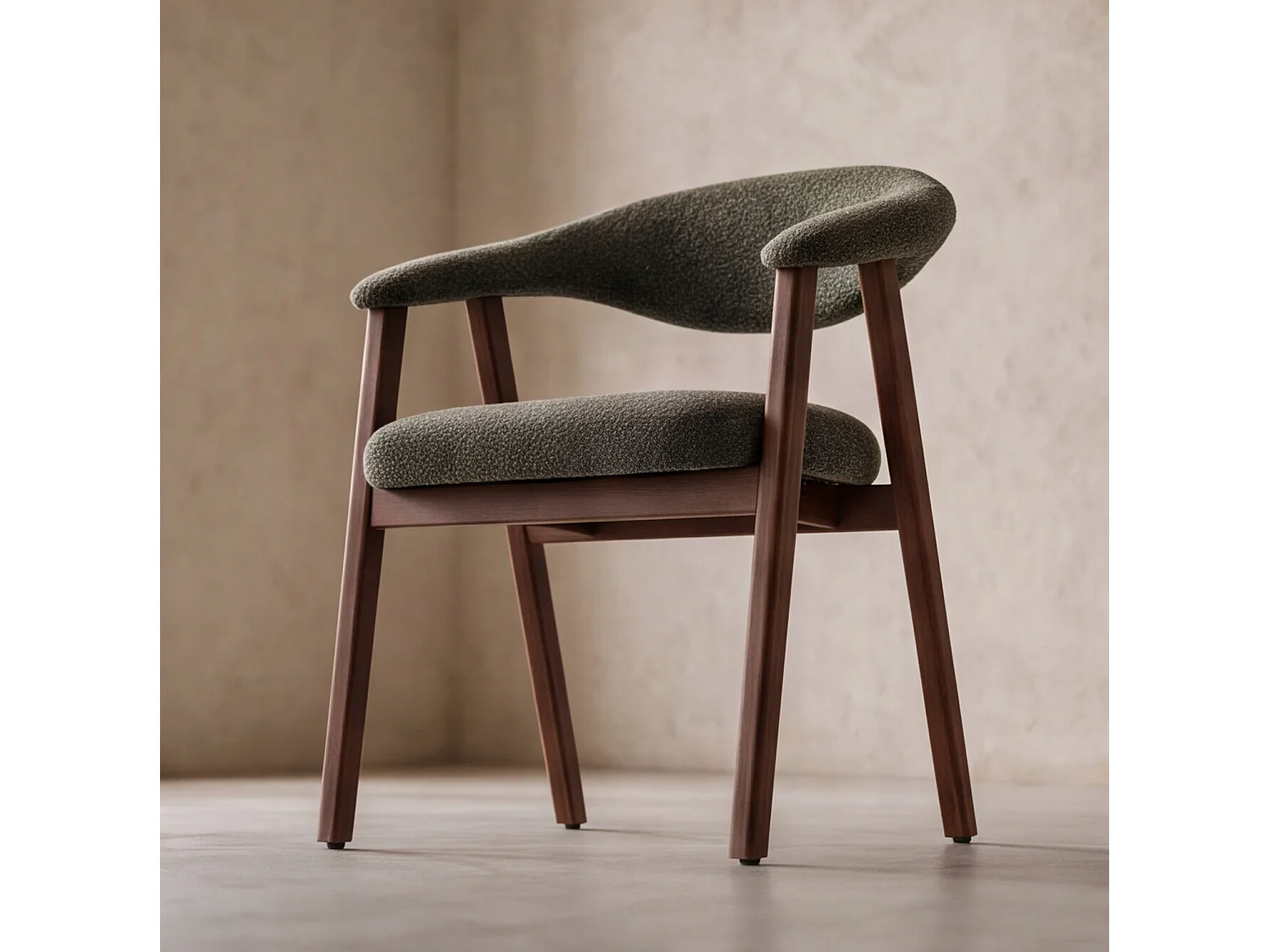 Lot de 2 chaises en bois foncé et tissu boucle vert kaki BARBARA - HAPPY GARDEN