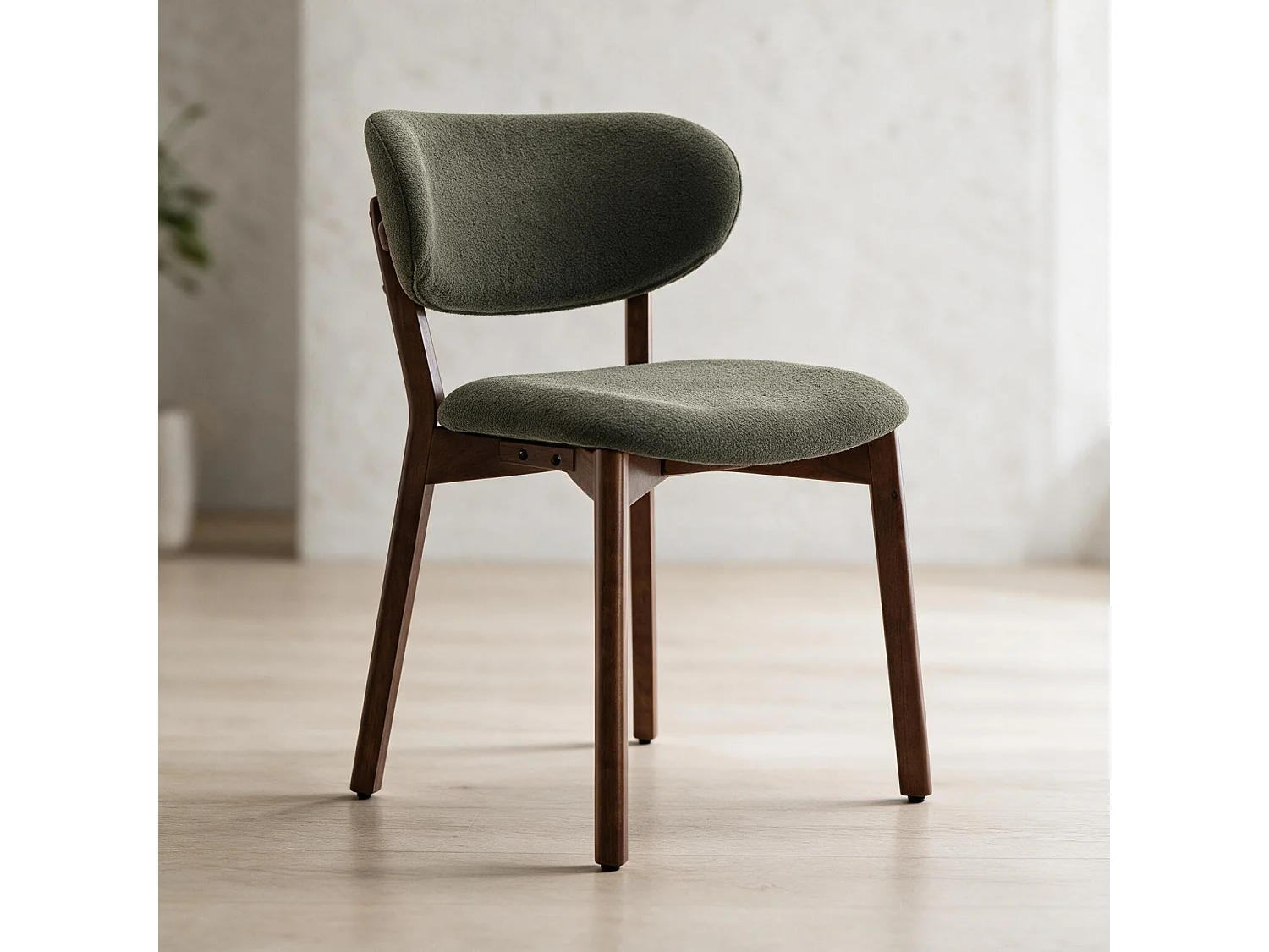 Lot de 2 chaises en bois foncé et tissu boucle vert kaki AURA - HAPPY GARDEN