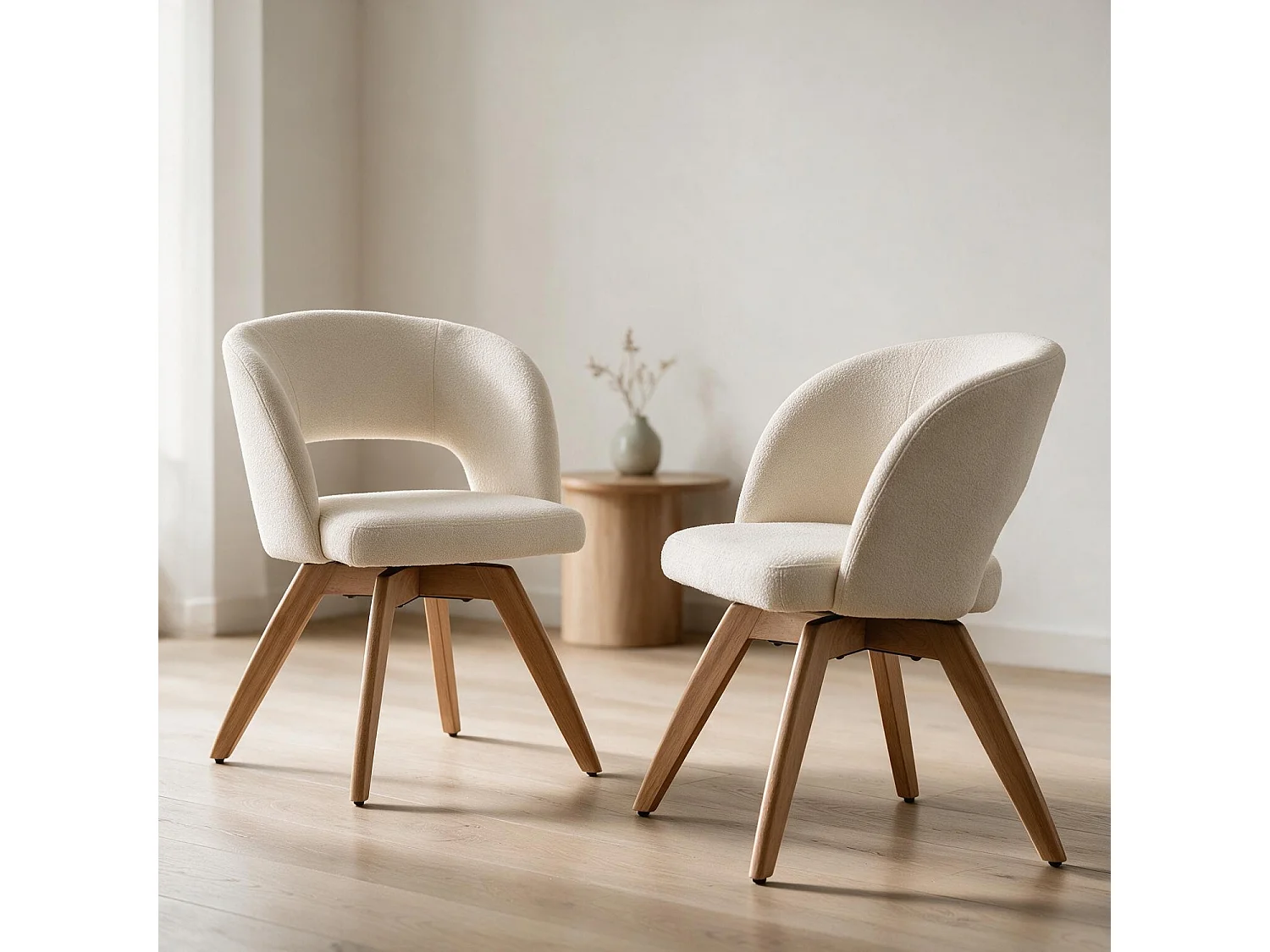 Lot de 2 chaises en bois clair et tissu boucle beige HOLLY - HAPPY GARDEN