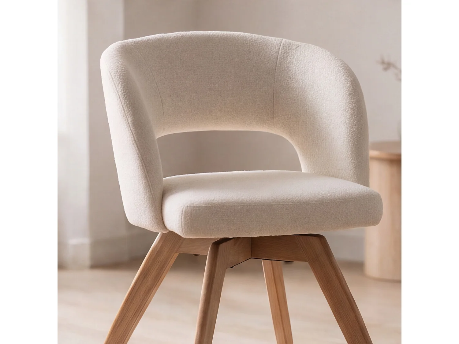 Lot de 2 chaises en bois clair et tissu boucle beige HOLLY - HAPPY GARDEN