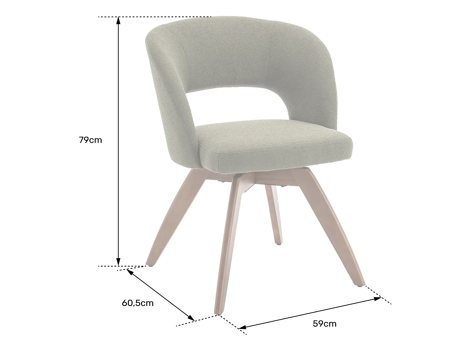 Lot de 2 chaises en bois clair et tissu boucle beige HOLLY - HAPPY GARDEN