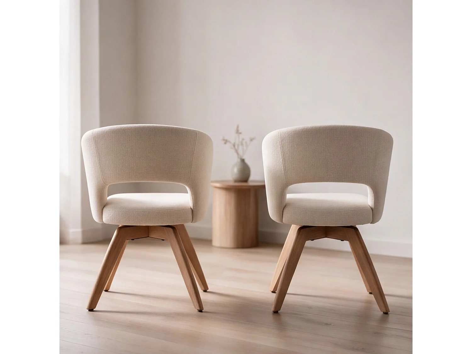 Lot de 2 chaises en bois clair et tissu boucle beige HOLLY - HAPPY GARDEN