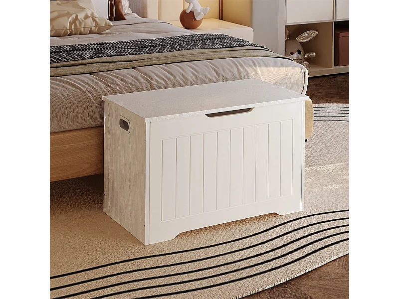 Grand coffre de rangement en bois - Commode loft blanche 76 cm