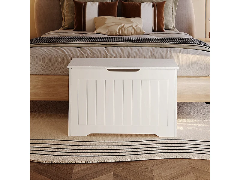 Grand coffre de rangement en bois - Commode loft blanche 76 cm