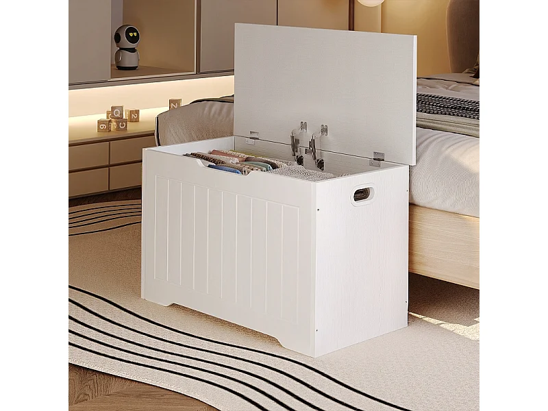 Grand coffre de rangement en bois - Commode loft blanche 76 cm