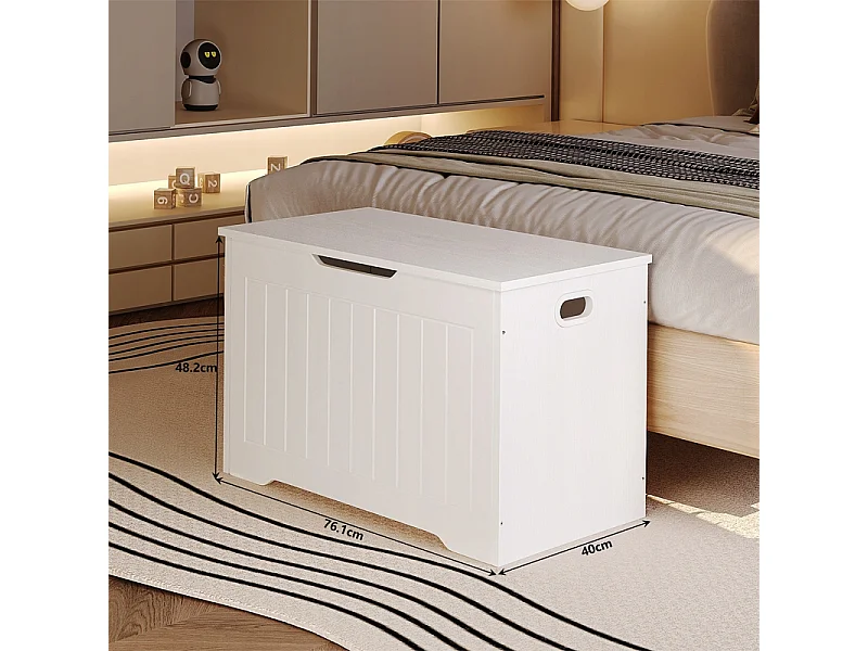 Grand coffre de rangement en bois - Commode loft blanche 76 cm