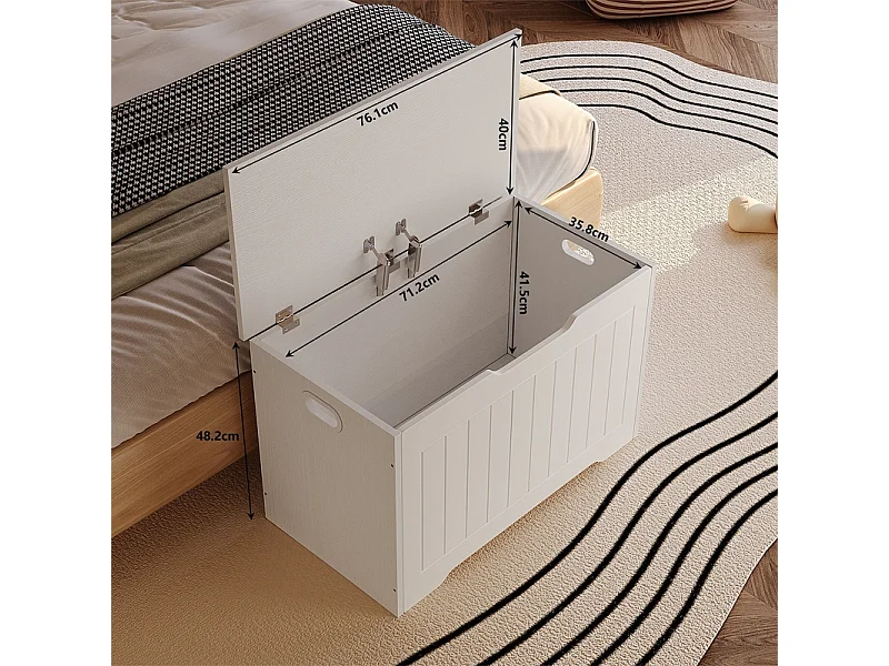 Grand coffre de rangement en bois - Commode loft blanche 76 cm