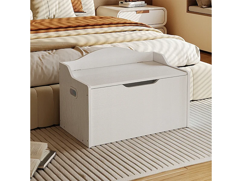 Grand coffre de rangement en bois - Coffre à linge blanc - Style loft 68 cm