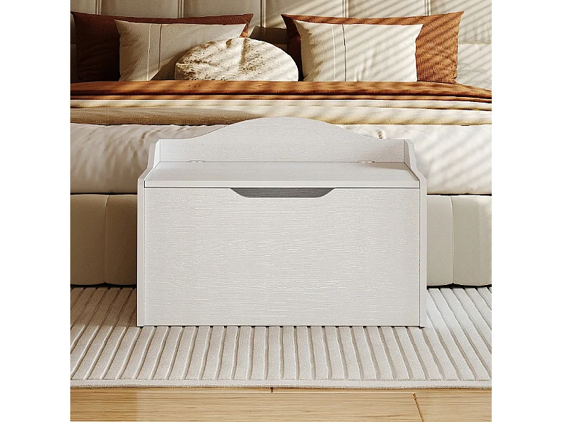 Grand coffre de rangement en bois - Coffre à linge blanc - Style loft 68 cm
