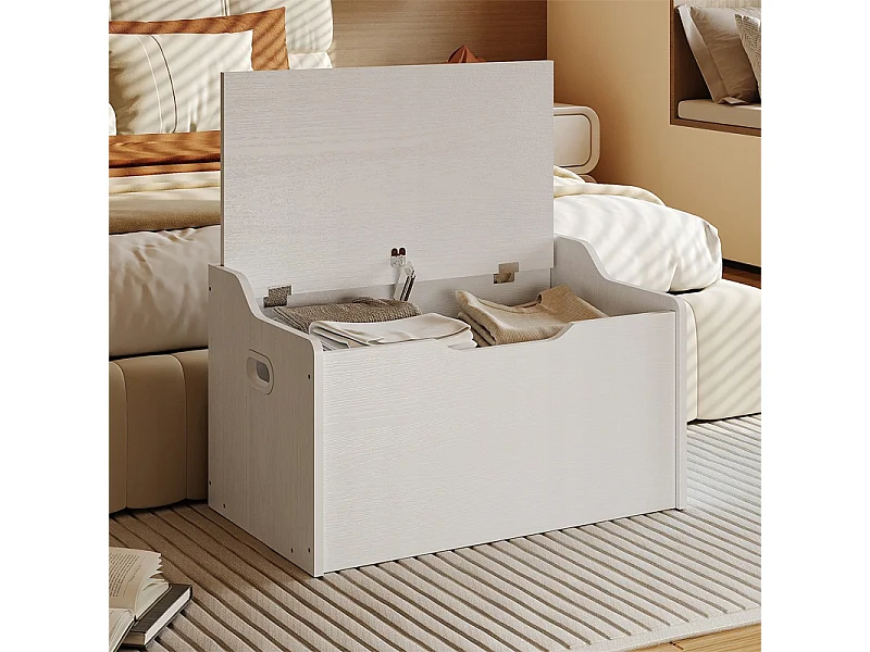Grand coffre de rangement en bois - Coffre à linge blanc - Style loft 68 cm