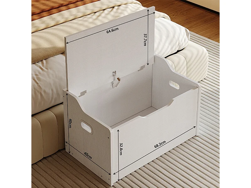Grand coffre de rangement en bois - Coffre à linge blanc - Style loft 68 cm