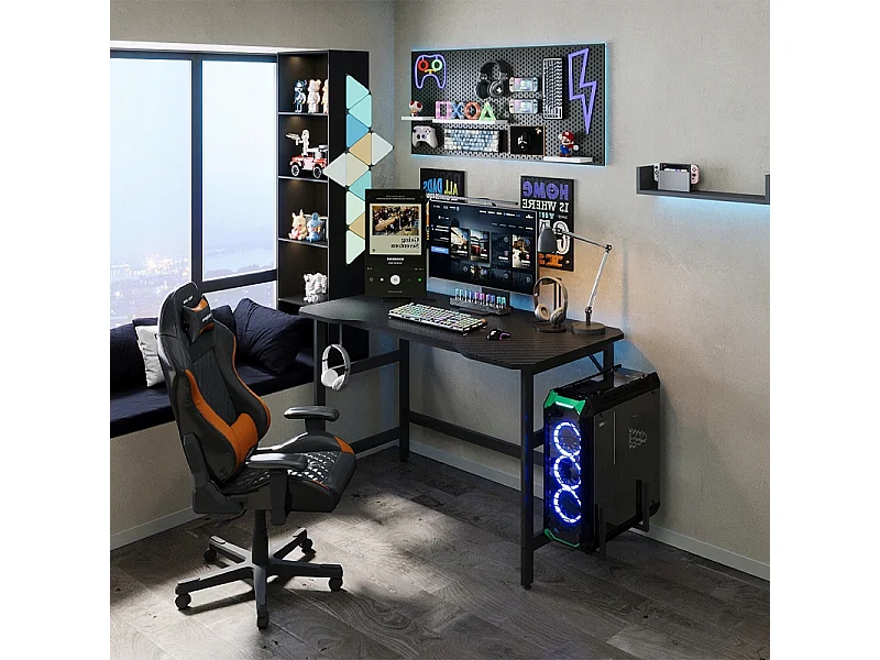 Gaming-Schreibtisch, Gaming-Tisch, Moderner Computer, Schwarz, Loft, 120 cm