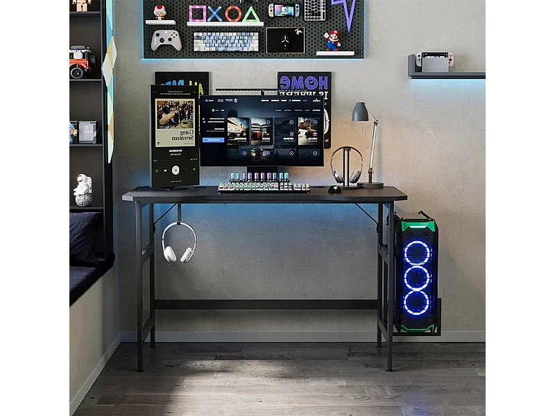 Gaming-Schreibtisch, Gaming-Tisch, Moderner Computer, Schwarz, Loft, 120 cm