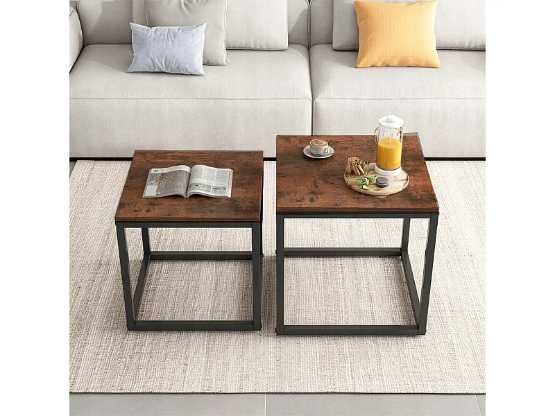 Table basse, Ensemble de tables basses 2 en 1 style loft, industriel et rustique