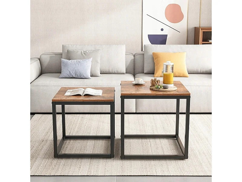 Table basse, Ensemble de tables basses 2 en 1 style loft, industriel et rustique
