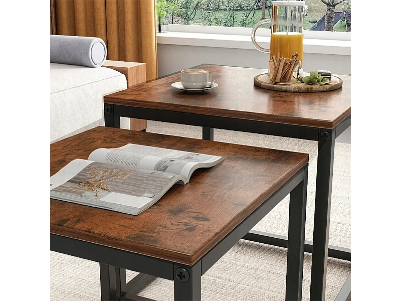 Table basse, Ensemble de tables basses 2 en 1 style loft, industriel et rustique