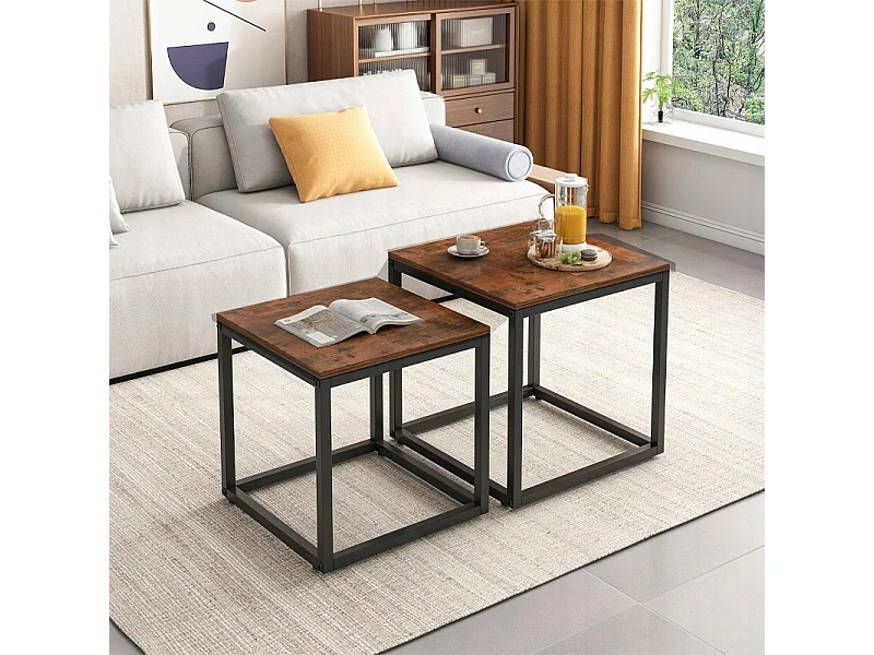 Table basse, Ensemble de tables basses 2 en 1 style loft, industriel et rustique