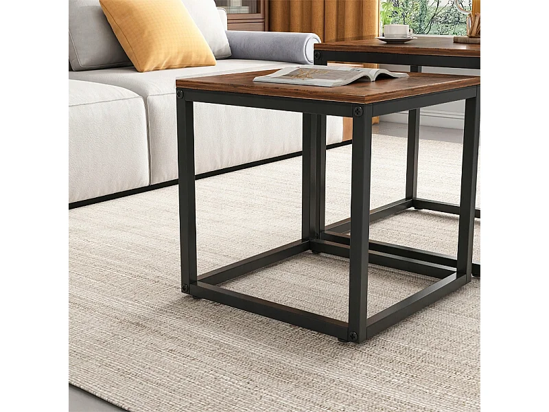 Table basse, Ensemble de tables basses 2 en 1 style loft, industriel et rustique