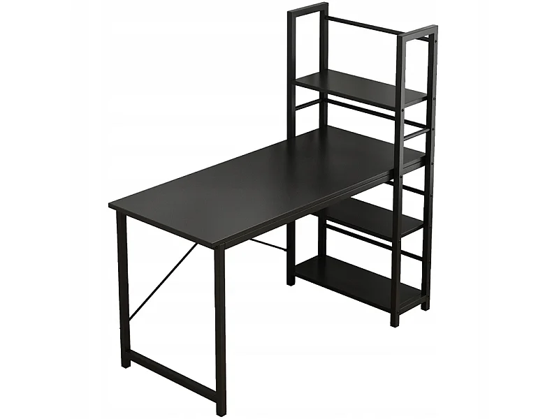 Biurko komputerowe loft czarne szkolne industrialne z regałem półkami 120cm