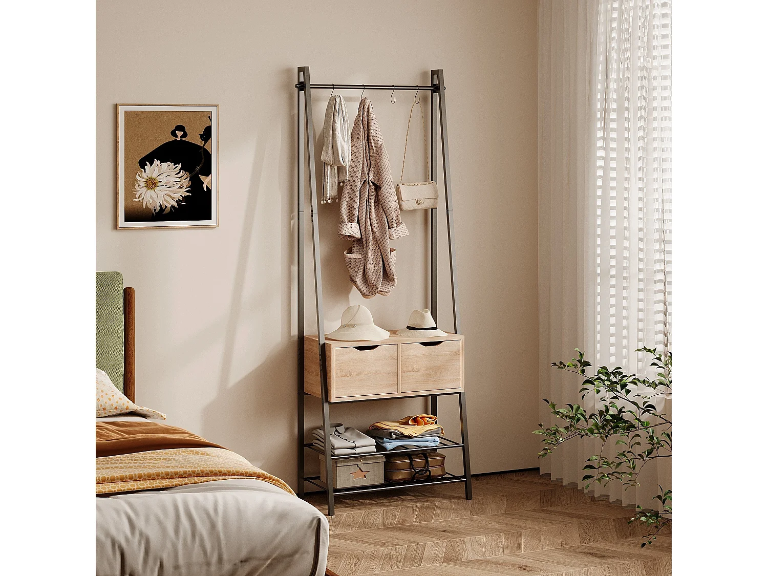 Appendiabiti da ingresso in stile loft, rovere chiaro, 177,5 cm
