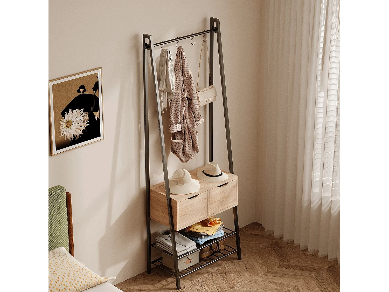Appendiabiti da ingresso in stile loft, rovere chiaro, 177,5 cm