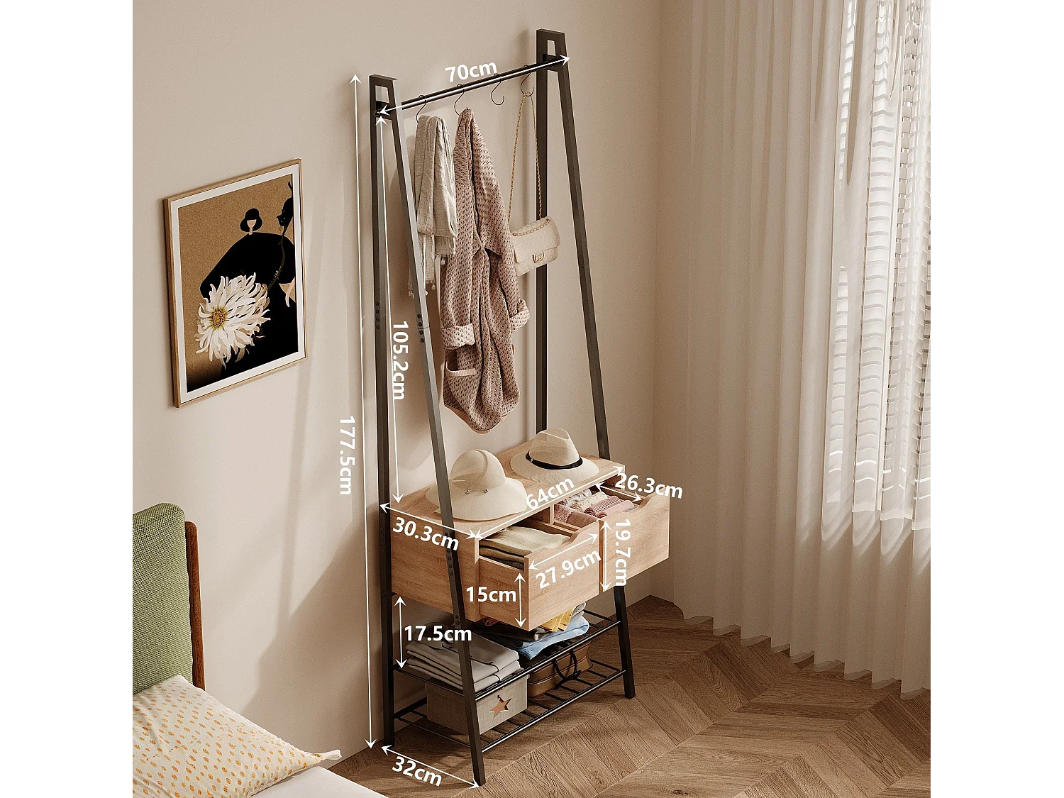 Appendiabiti da ingresso in stile loft, rovere chiaro, 177,5 cm