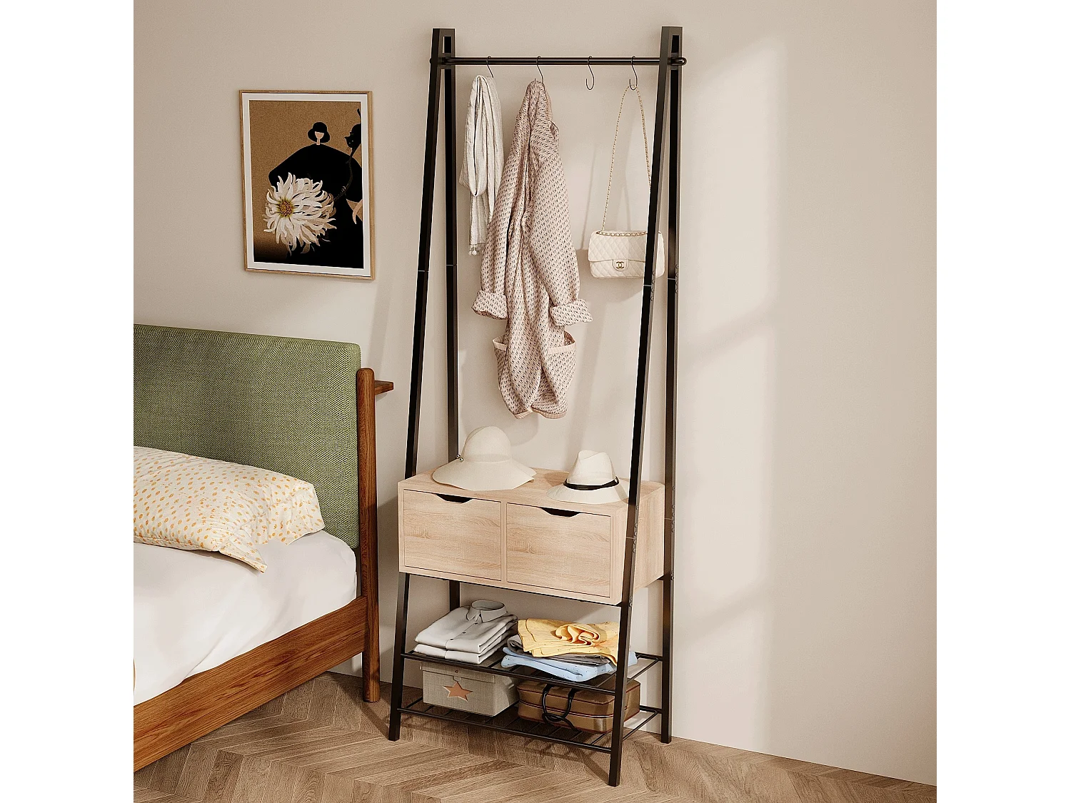 Appendiabiti da ingresso in stile loft, rovere chiaro, 177,5 cm