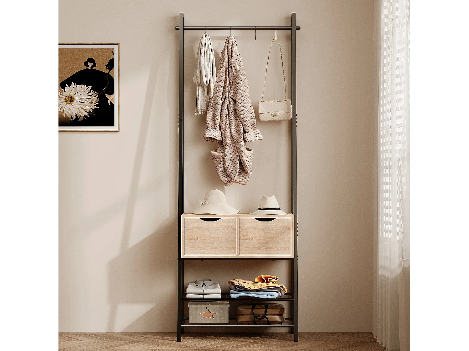 Appendiabiti da ingresso in stile loft, rovere chiaro, 177,5 cm